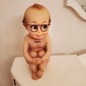 TRUE VINTAGE CHALKWARE CUTE BABY STATUE WITH GLASSES
